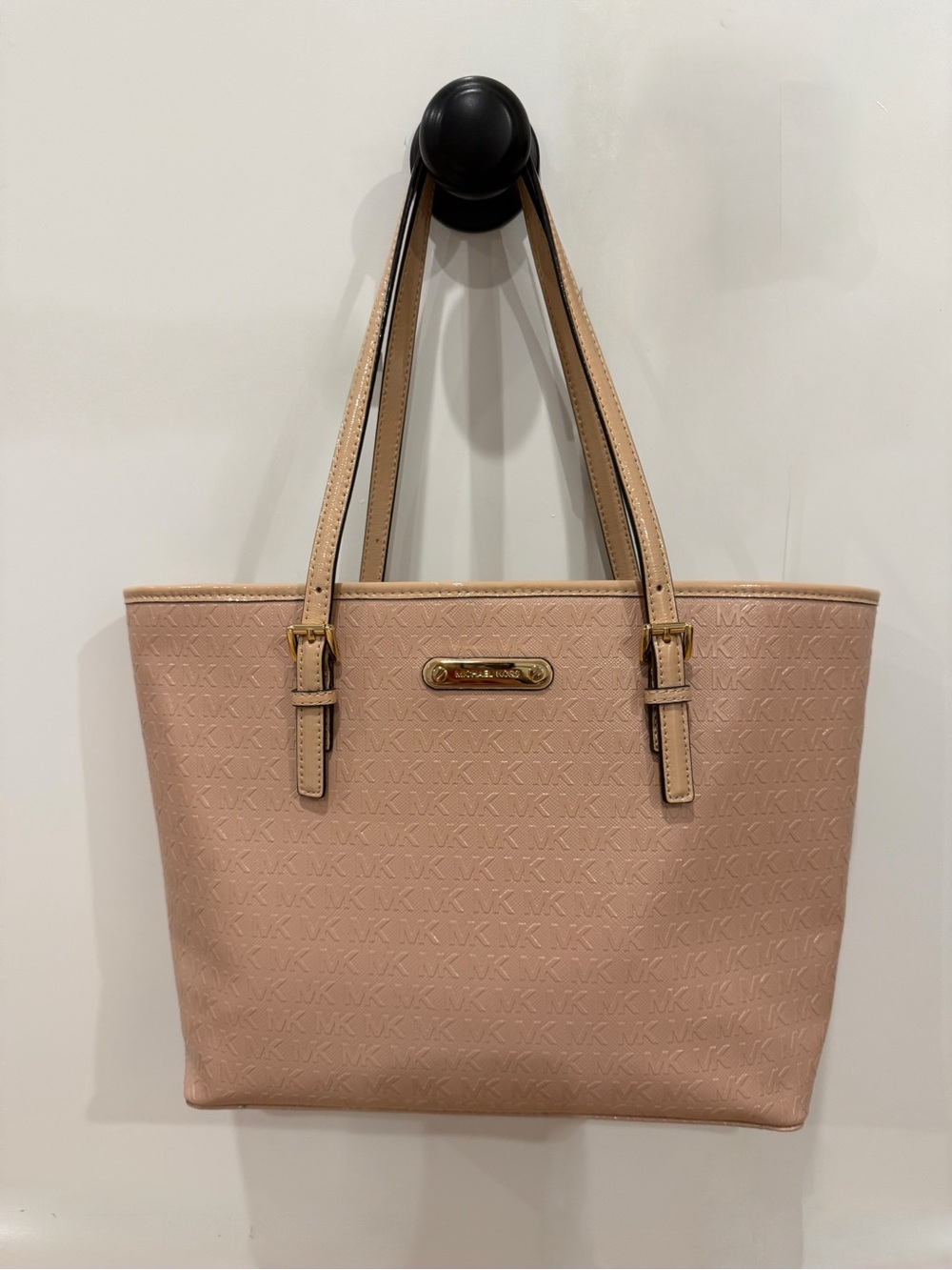 Michael Kors Blush Pink Logo-Embossed Tote with Gold Hardware